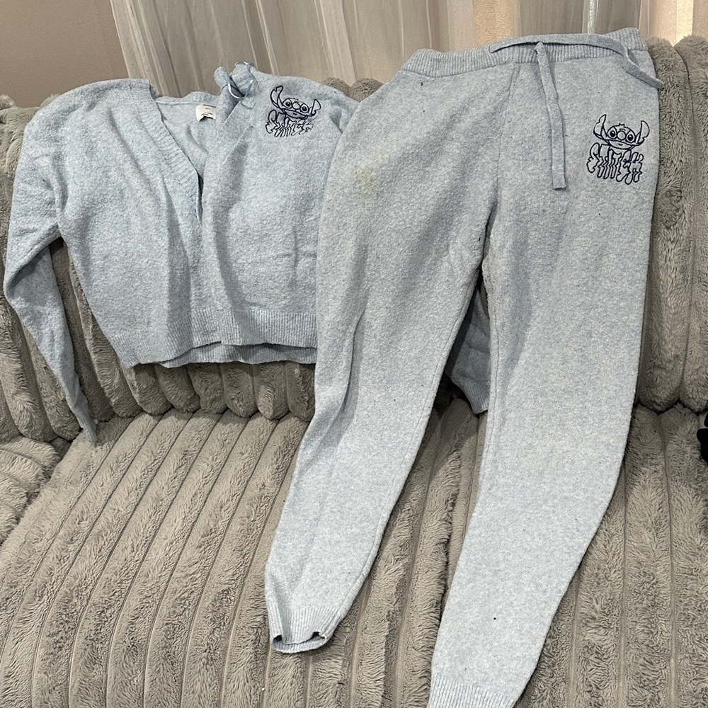 Disney Light Blue Knit Loungewear Set with Embroidered Character